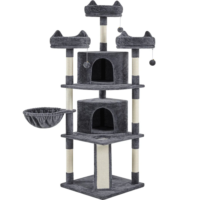 Cat Tree with Condos & Scratching Board – 69 in, Dark Grey