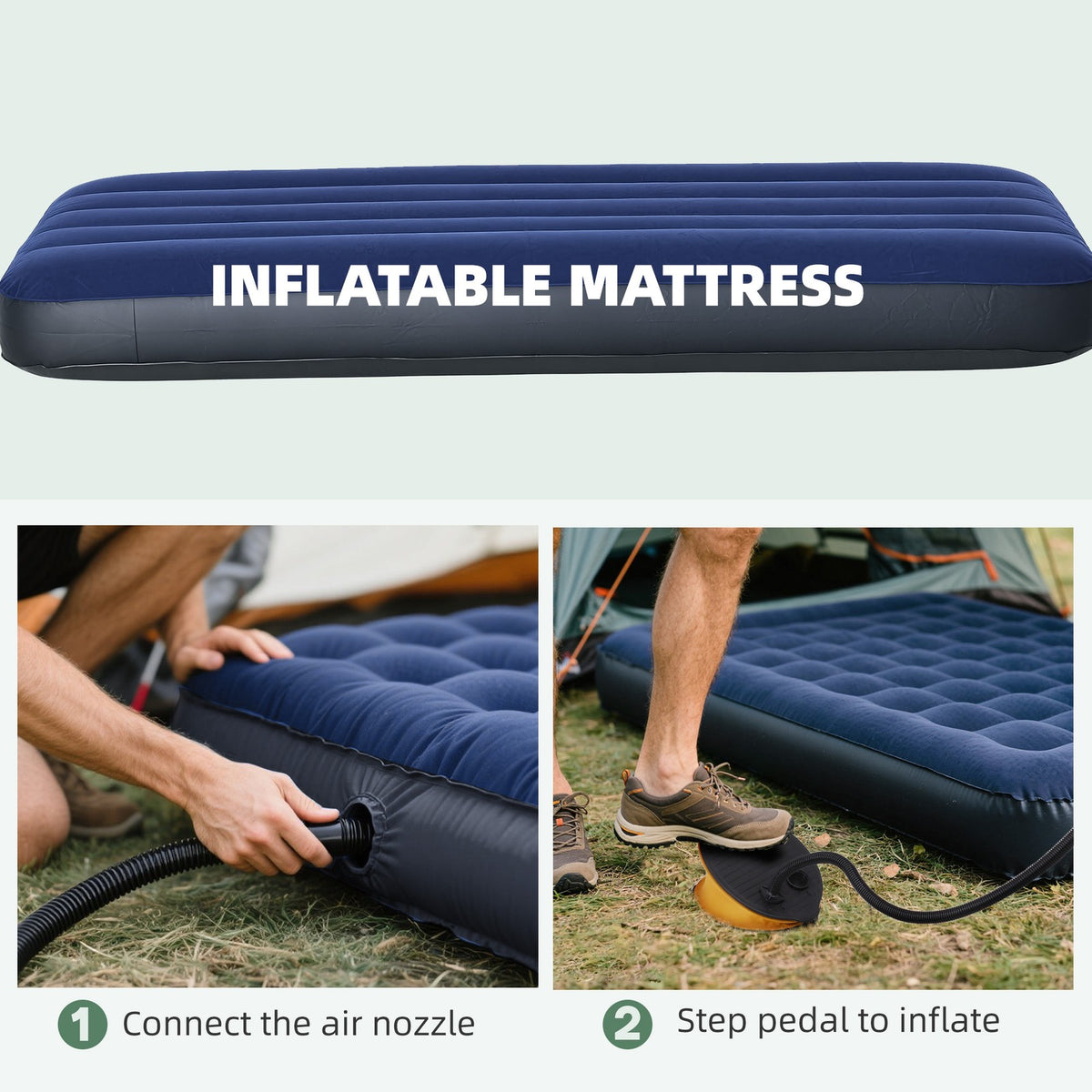 Outdoor 1-Person Folding Tent Elevated Camping Cot W/Air Mattress Sleeping Bag