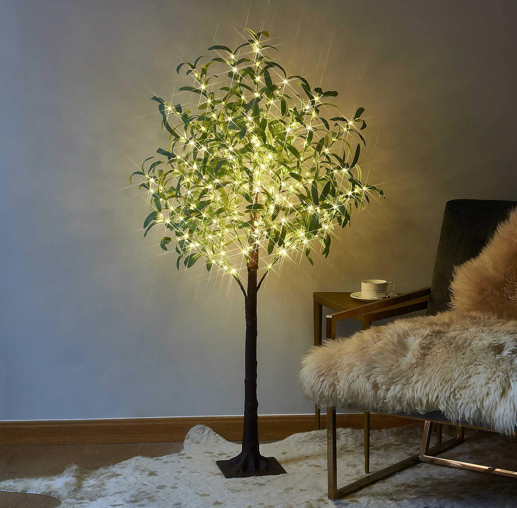 Lighted Olive Tree 4FT 160 Fairy Lights, Faux Plant Tree with Lights for Indoor Outdoor Home Wedding Party Room Decoration