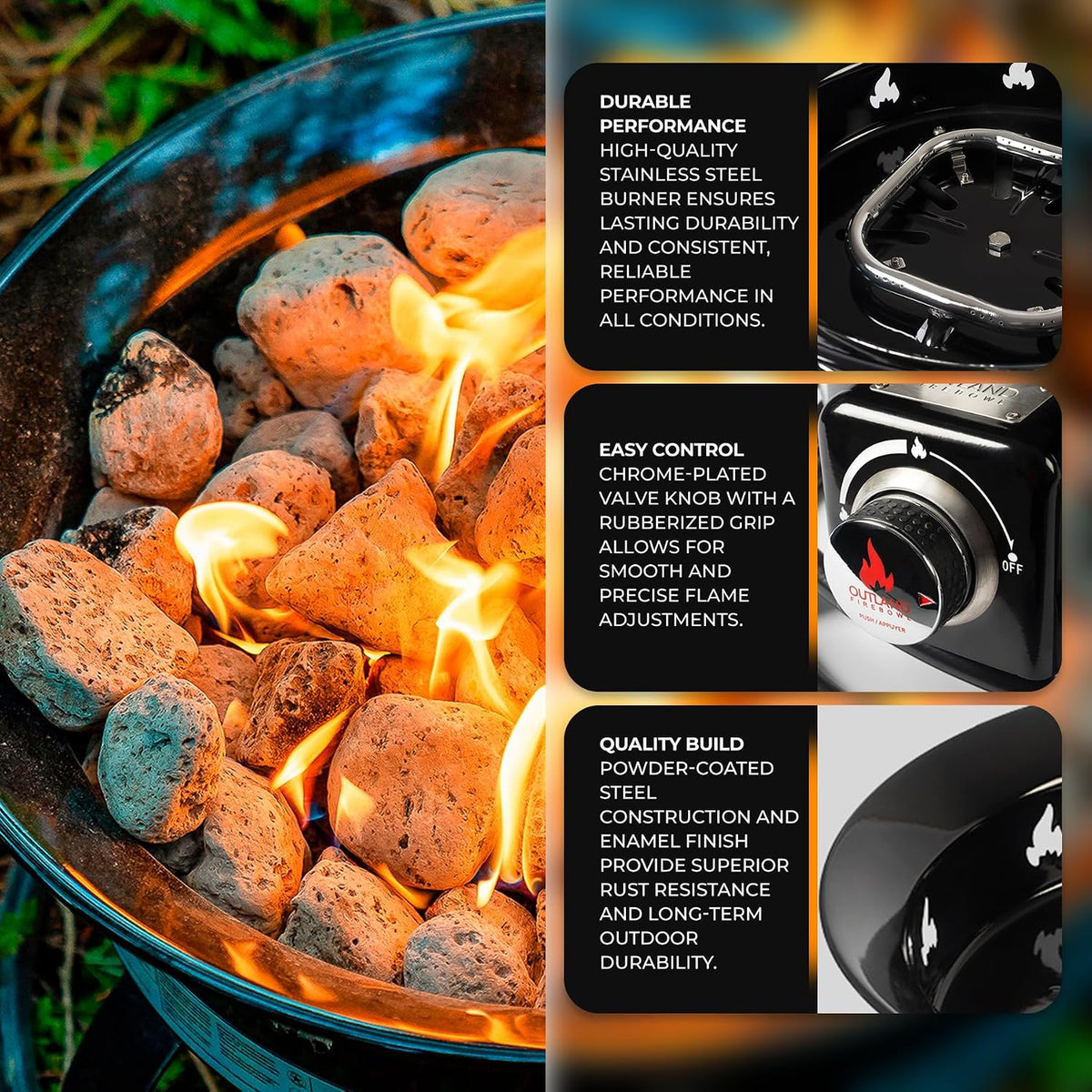 Portable Propane Fire Pit, 19-Inch, 58,000 BTU with Fire Pit Cover & Carry Kit, Smokeless Gas Firebowl | Perfect for Camping, Patio, Backyard, Tailgating, Deck, RV| Black 893 Deluxe