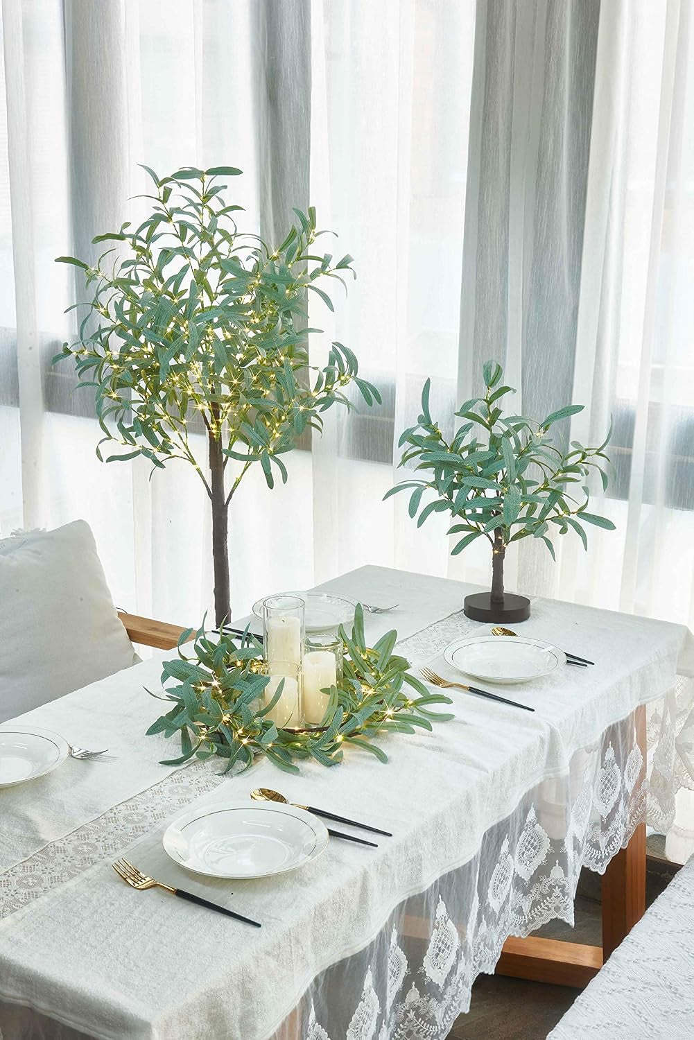 Lighted Olive Tree 4FT 160 Fairy Lights, Faux Plant Tree with Lights for Indoor Outdoor Home Wedding Party Room Decoration