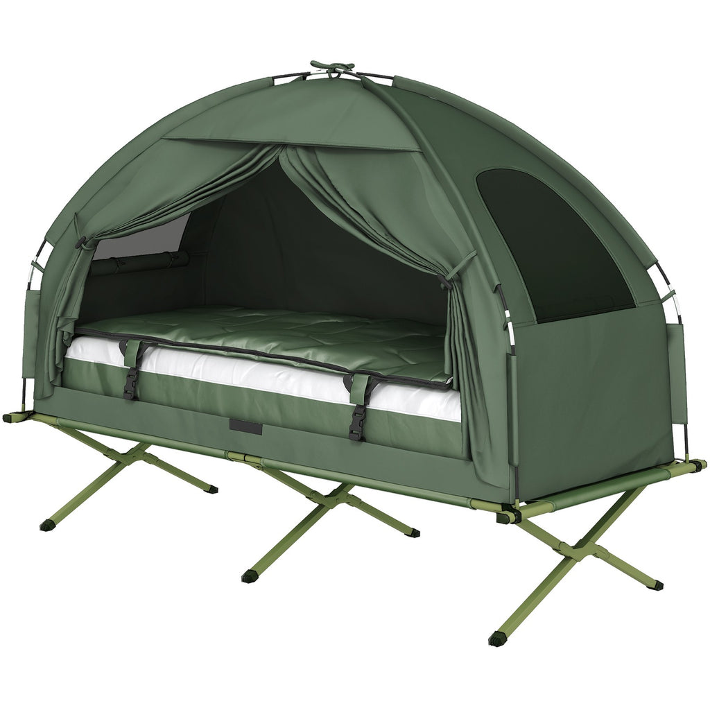 Outdoor 1-Person Folding Tent Elevated Camping Cot W/Air Mattress Sleeping Bag