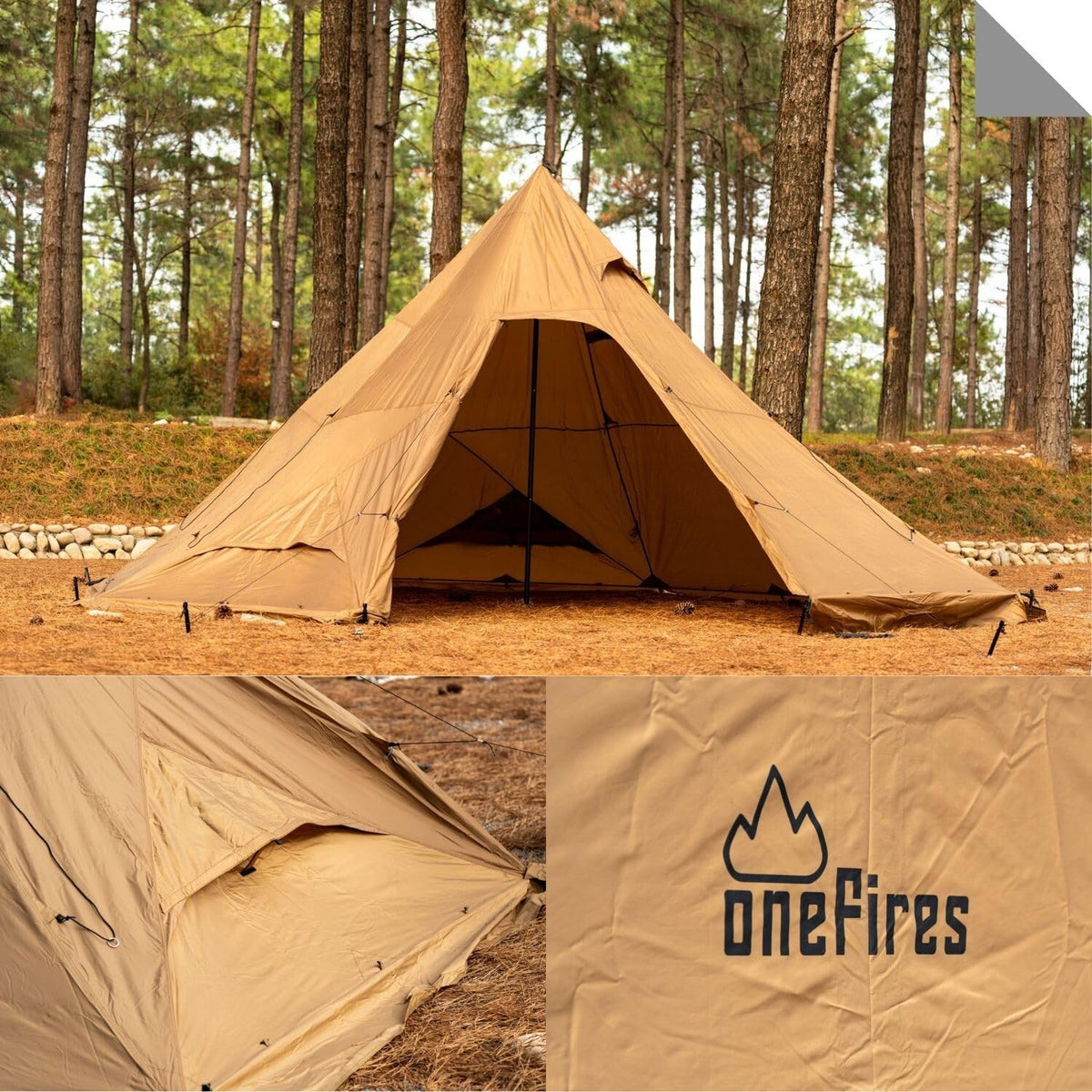 Hot Tent with Stove Jack Onefires Large Teepee Tent for Family Camping 4-8 Pe...