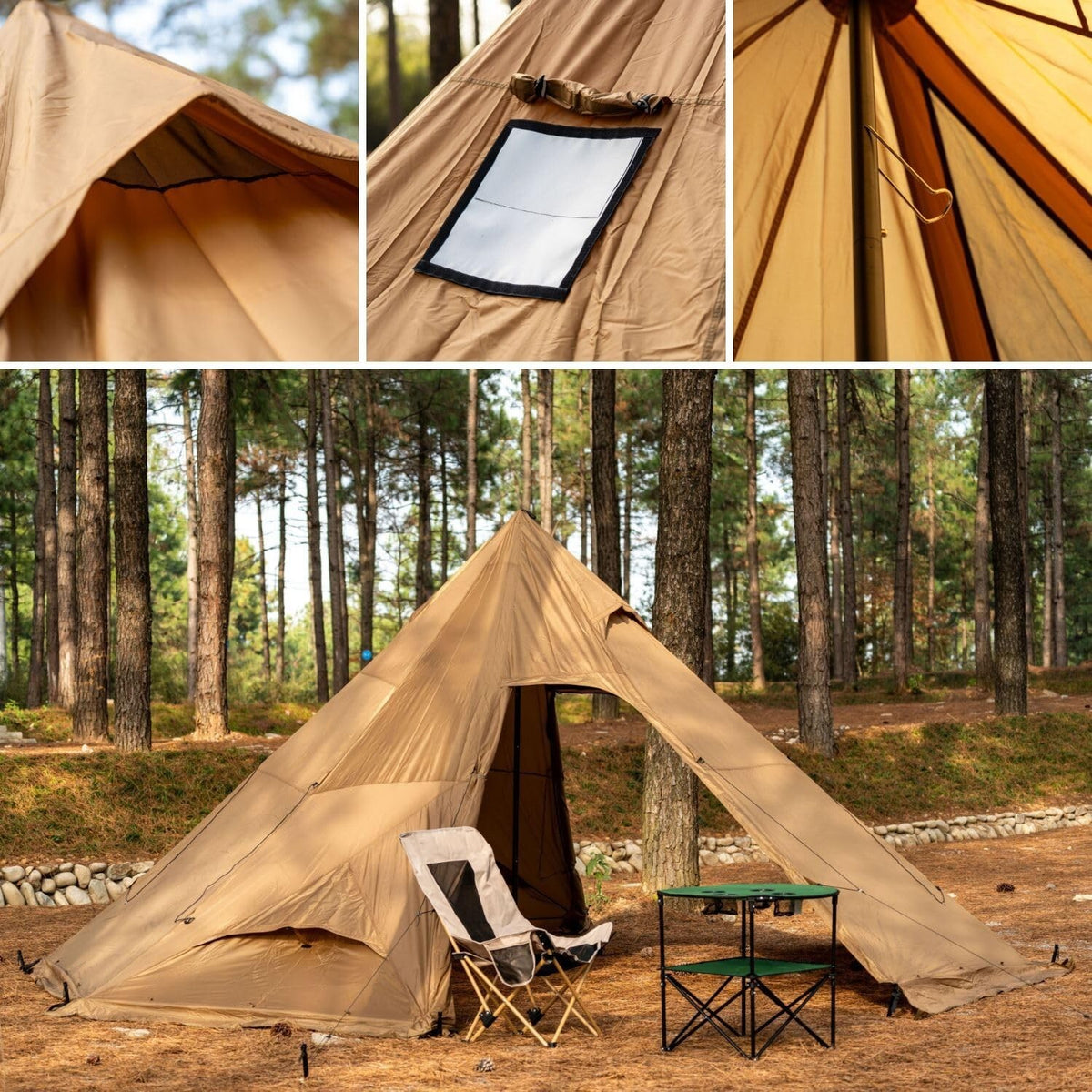 Hot Tent with Stove Jack Onefires Large Teepee Tent for Family Camping 4-8 Pe...