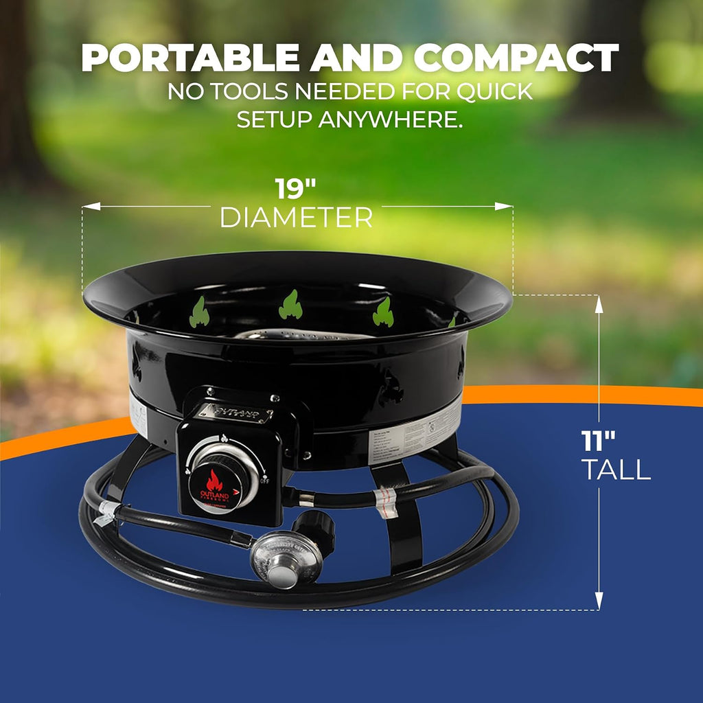 Portable Propane Fire Pit, 19-Inch, 58,000 BTU with Fire Pit Cover & Carry Kit, Smokeless Gas Firebowl | Perfect for Camping, Patio, Backyard, Tailgating, Deck, RV| Black 893 Deluxe