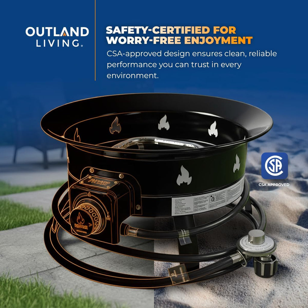Portable Propane Fire Pit, 19-Inch, 58,000 BTU with Fire Pit Cover & Carry Kit, Smokeless Gas Firebowl | Perfect for Camping, Patio, Backyard, Tailgating, Deck, RV| Black 893 Deluxe