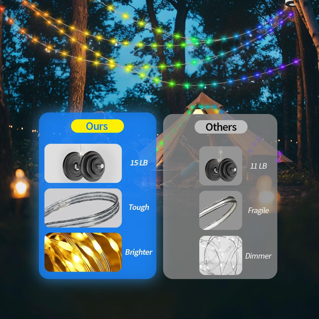 Versatile 32.8FT Rechargeable Camping String Lights with 19 Modes - Perfect for Outdoor Adventures and Festive Decor