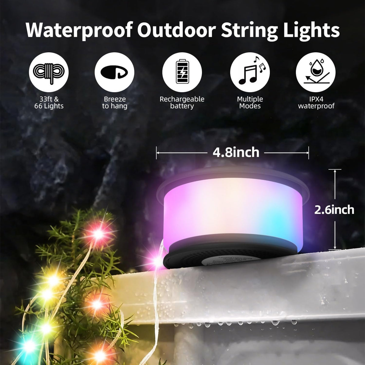 Versatile 32.8FT Rechargeable Camping String Lights with 19 Modes - Perfect for Outdoor Adventures and Festive Decor
