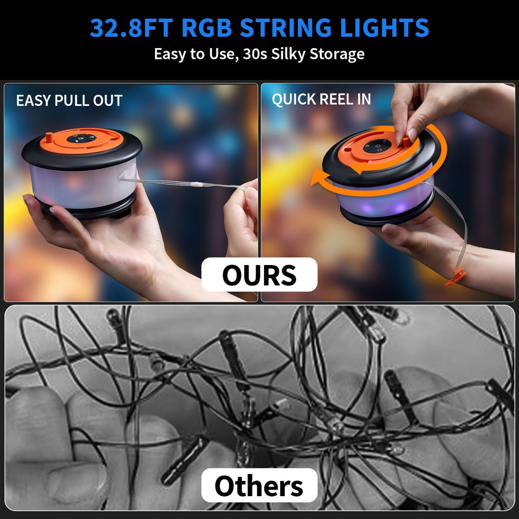Versatile 32.8FT Rechargeable Camping String Lights with 19 Modes - Perfect for Outdoor Adventures and Festive Decor