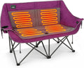 Heated Folding Loveseat Camping Chair Portable Double Duo Full Padded Garden Chair for 2 Person W/ 2 Cup Holder,Wine Glass Holder,Mesh Storage,Support 600Lbs (Battery NOT Included)