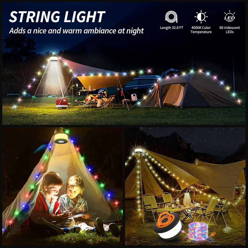 Versatile 32.8FT Rechargeable Camping String Lights with 19 Modes - Perfect for Outdoor Adventures and Festive Decor