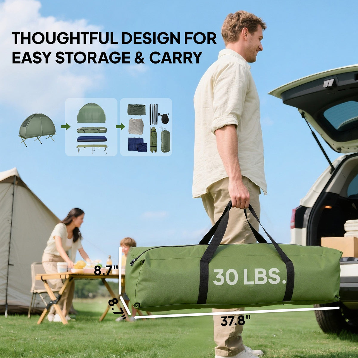 Outdoor 1-Person Folding Tent Elevated Camping Cot W/Air Mattress Sleeping Bag