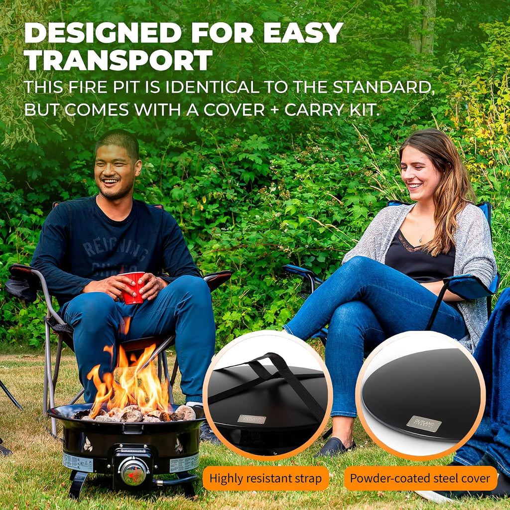 Portable Propane Fire Pit, 19-Inch, 58,000 BTU with Fire Pit Cover & Carry Kit, Smokeless Gas Firebowl | Perfect for Camping, Patio, Backyard, Tailgating, Deck, RV| Black 893 Deluxe